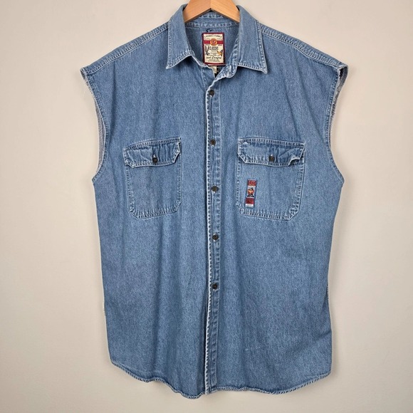 Vintage 90s Warner Bros Looney Tunes Men Embroidered Denim Vest Shirt XL Novelty - Picture 3 of 15